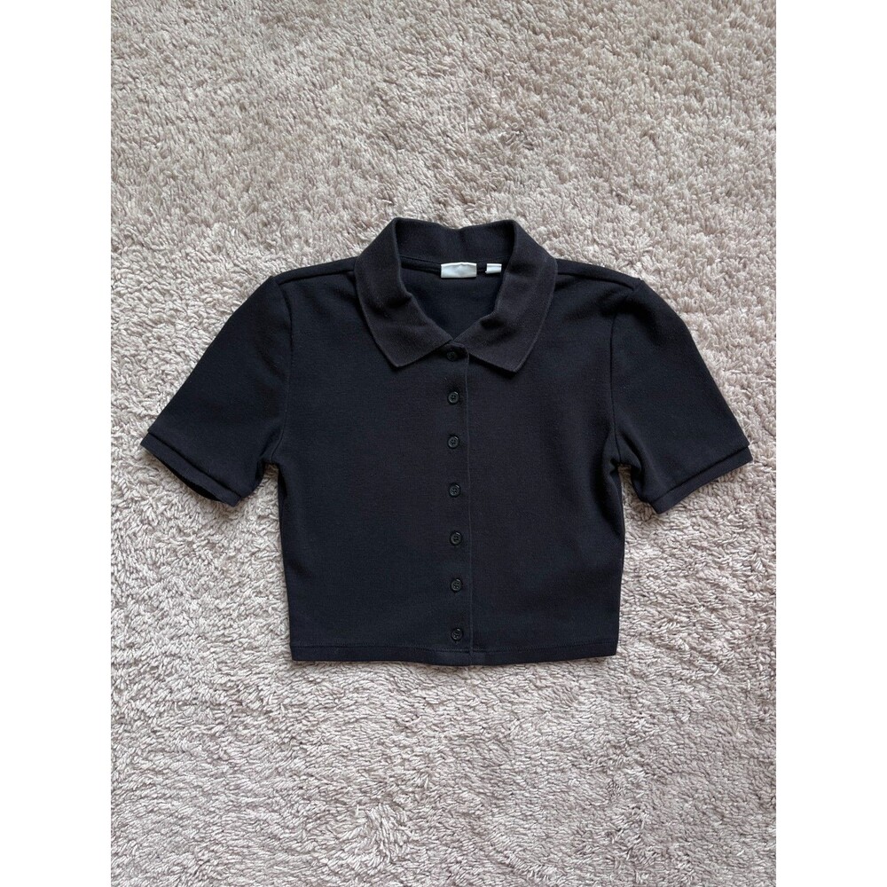 Sunday Best Aritzia Audio Button Down Crop Top in Black Size XXS